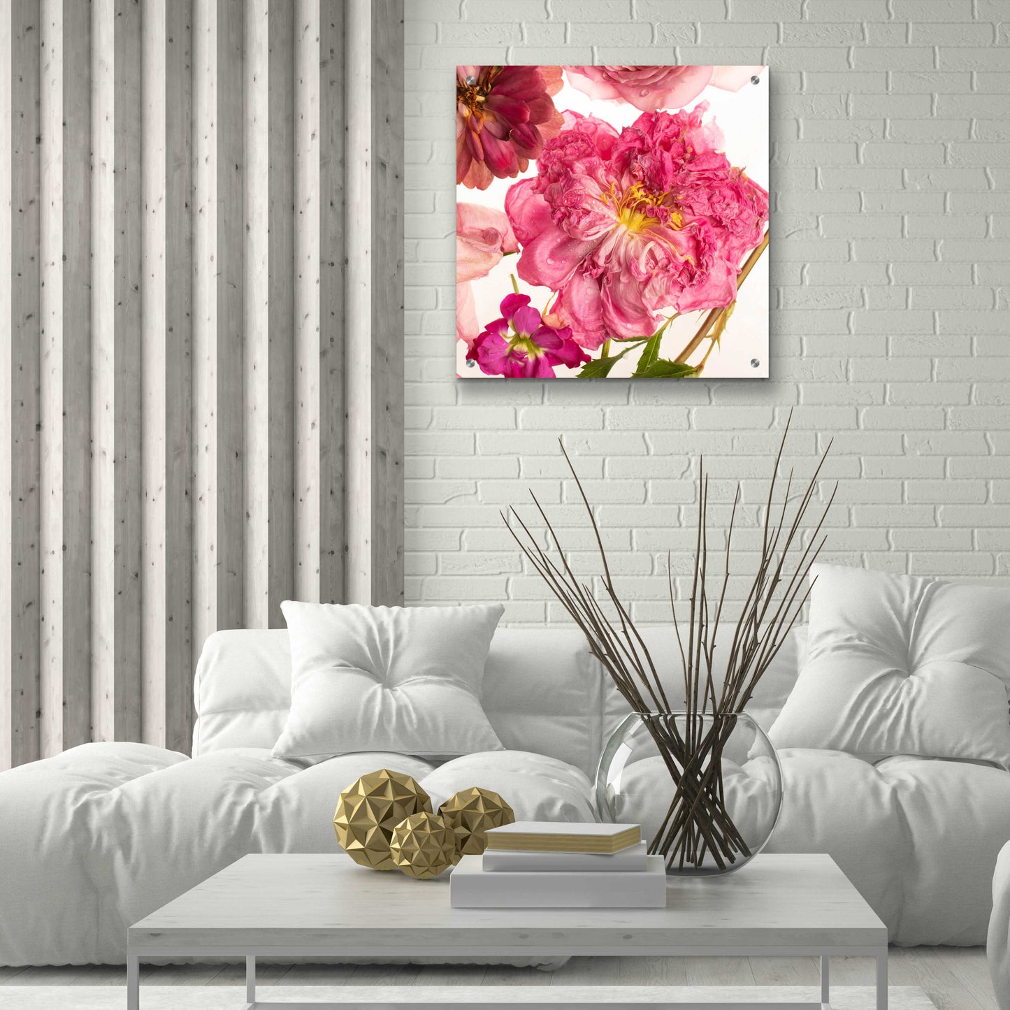 Epic Art 'Peony Dream on White' by Leah McLean, Acrylic Glass Wall Art,24x24