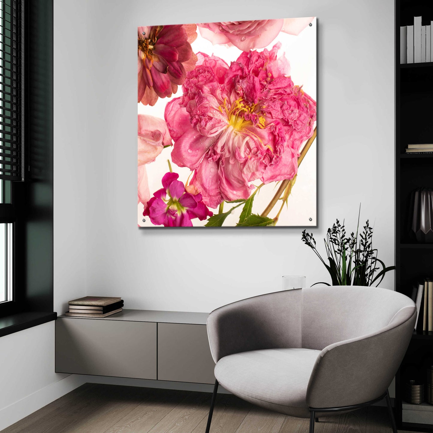 Epic Art 'Peony Dream on White' by Leah McLean, Acrylic Glass Wall Art,36x36