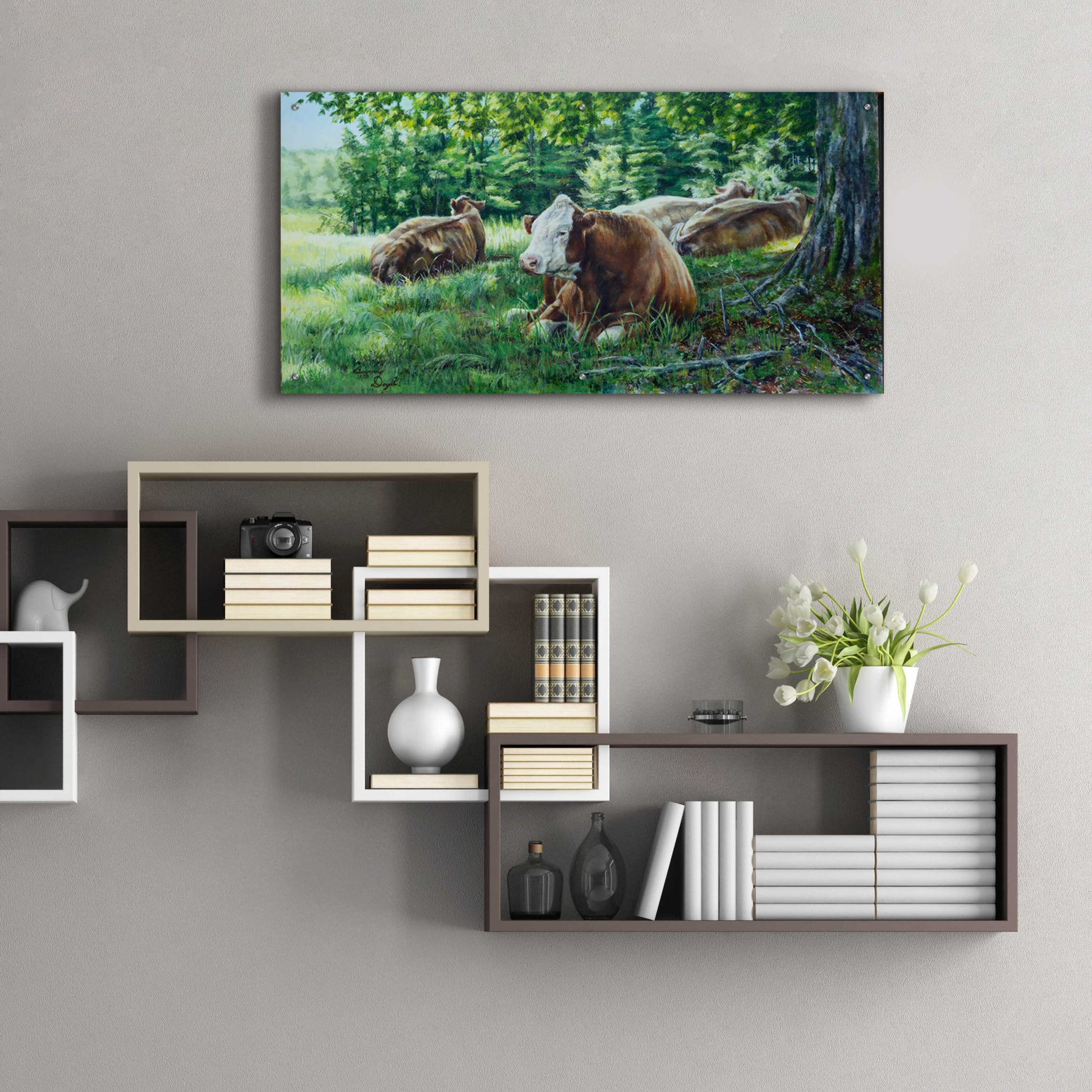 Epic Art 'Cows In Shade' by Beverly Doyle, Acrylic Glass Wall Art,48x24