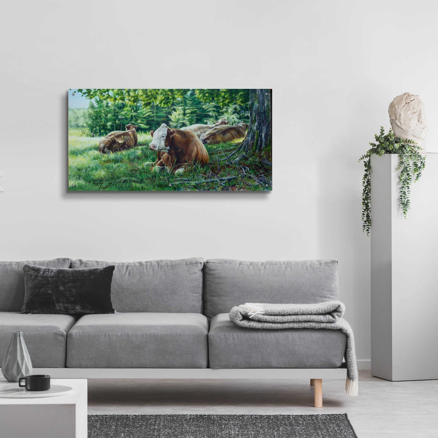 Epic Art 'Cows In Shade' by Beverly Doyle, Acrylic Glass Wall Art,48x24