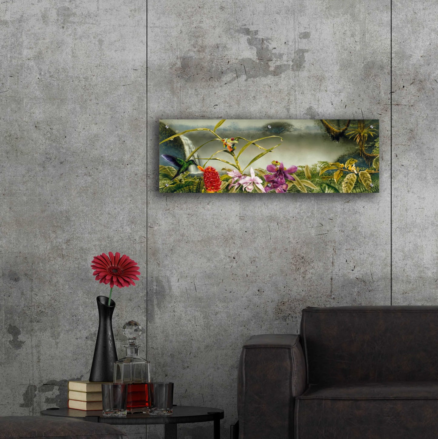 Epic Art 'Orchids & Exotic Frogs' by Beverly Doyle, Acrylic Glass Wall Art,36x12