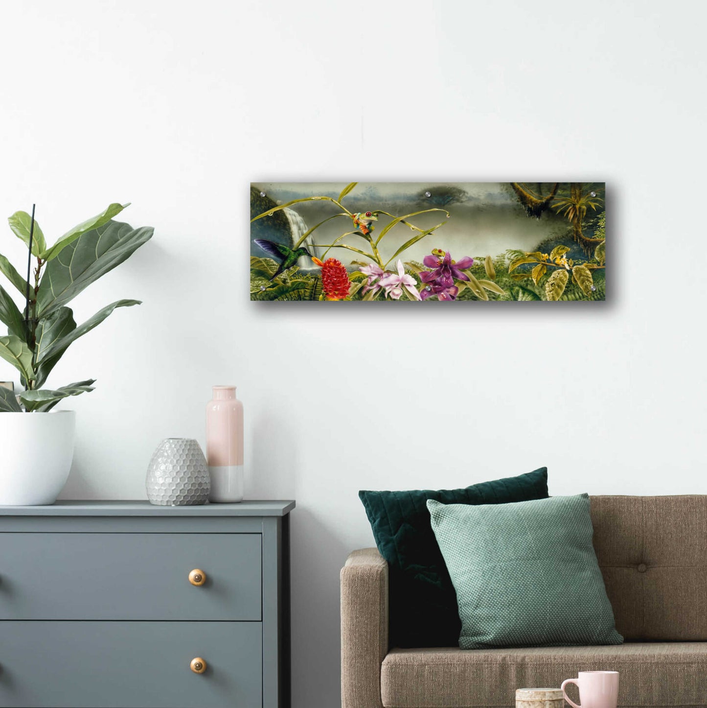 Epic Art 'Orchids & Exotic Frogs' by Beverly Doyle, Acrylic Glass Wall Art,36x12