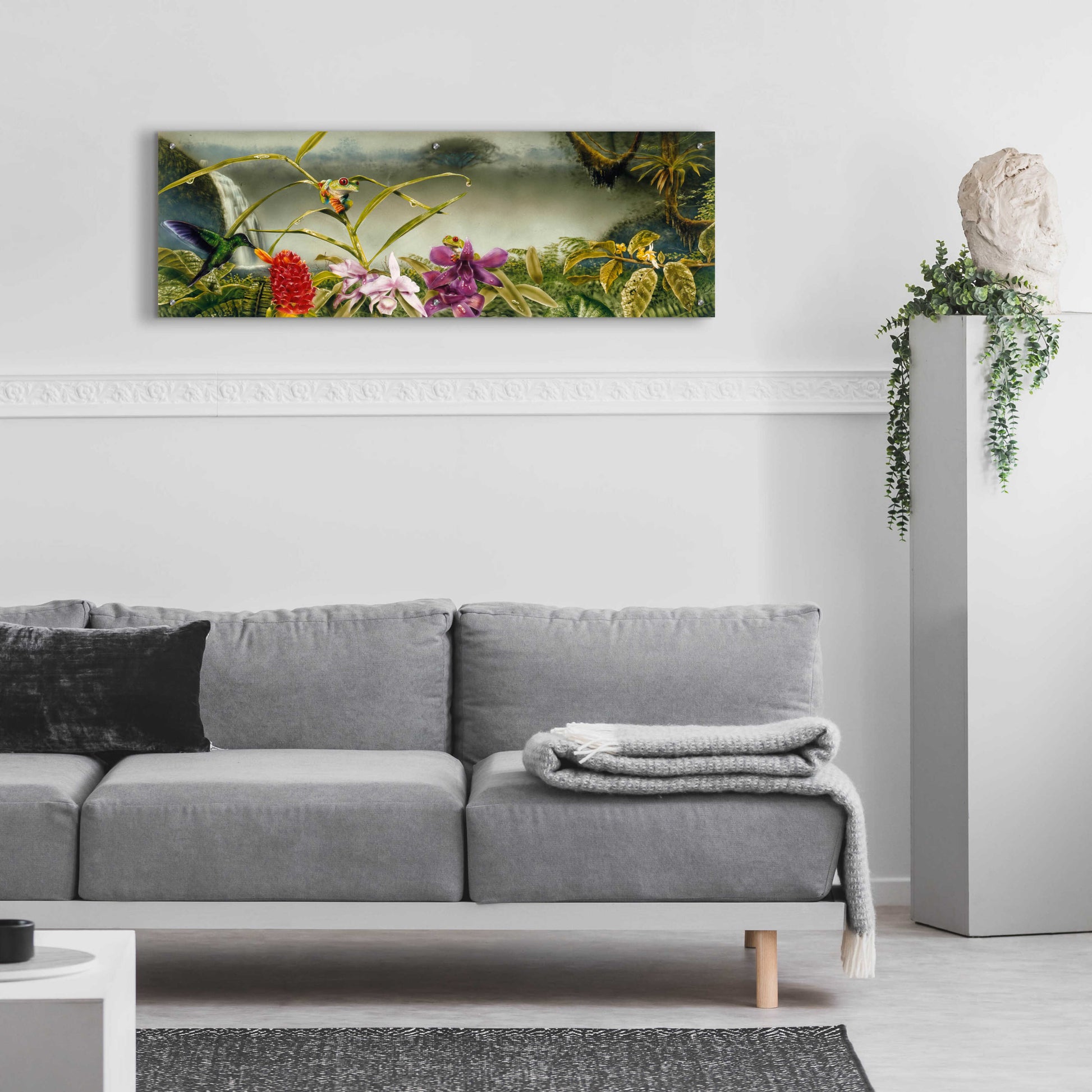 Epic Art 'Orchids & Exotic Frogs' by Beverly Doyle, Acrylic Glass Wall Art,48x16