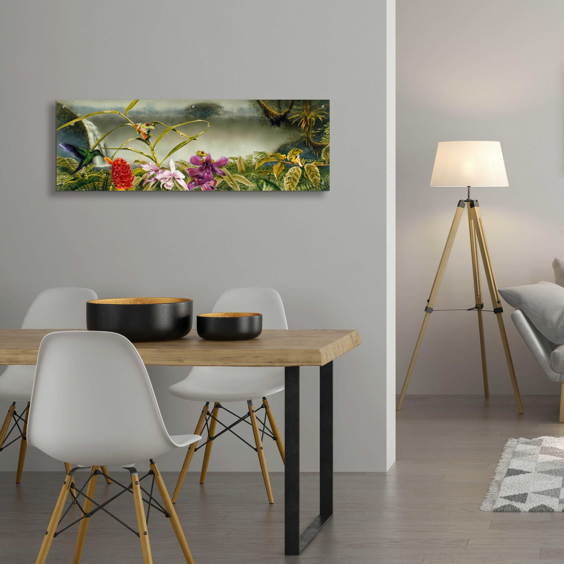 Epic Art 'Orchids & Exotic Frogs' by Beverly Doyle, Acrylic Glass Wall Art,48x16