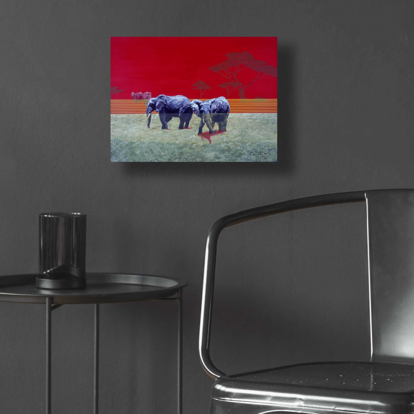 Epic Art 'Elephants With Red Sky' by Beverly Doyle, Acrylic Glass Wall Art,16x12