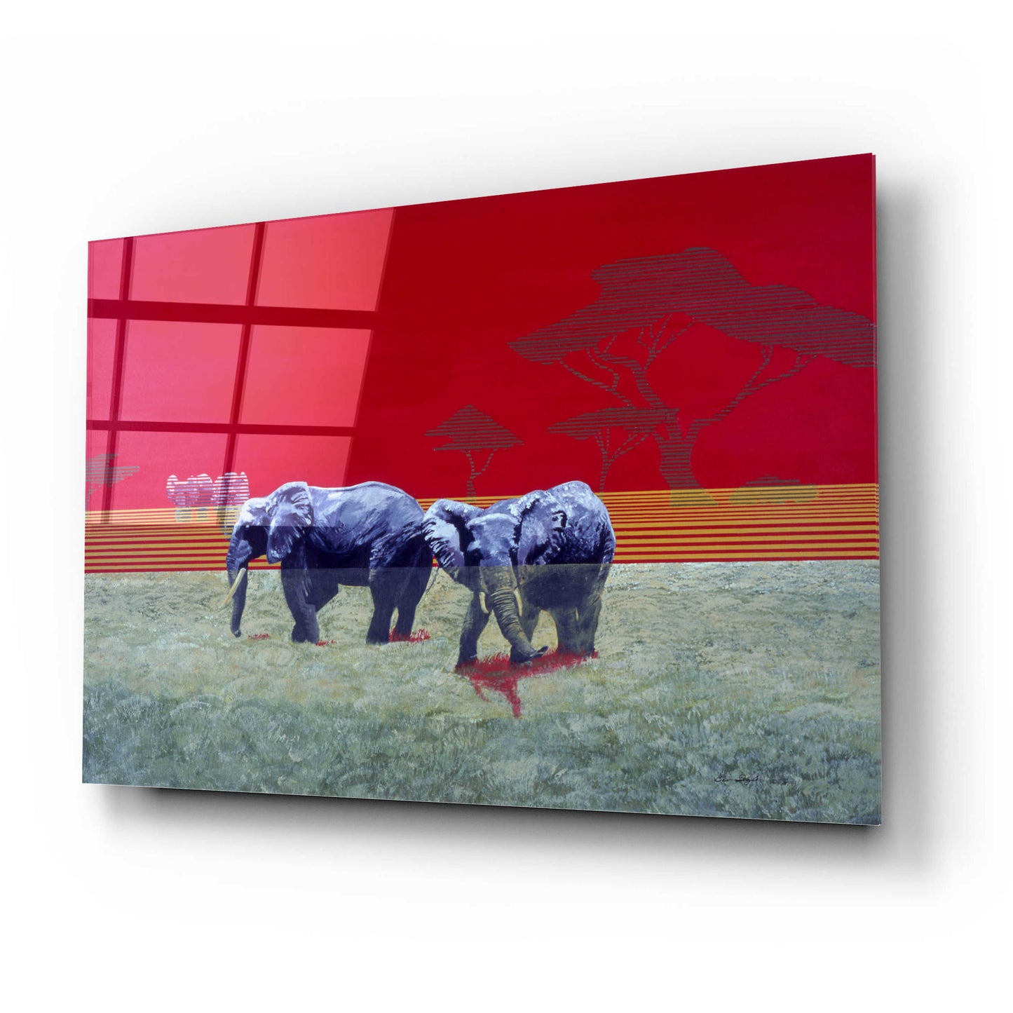 Epic Art 'Elephants With Red Sky' by Beverly Doyle, Acrylic Glass Wall Art,24x16