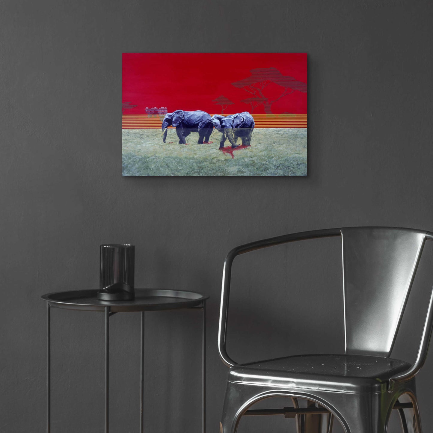 Epic Art 'Elephants With Red Sky' by Beverly Doyle, Acrylic Glass Wall Art,24x16