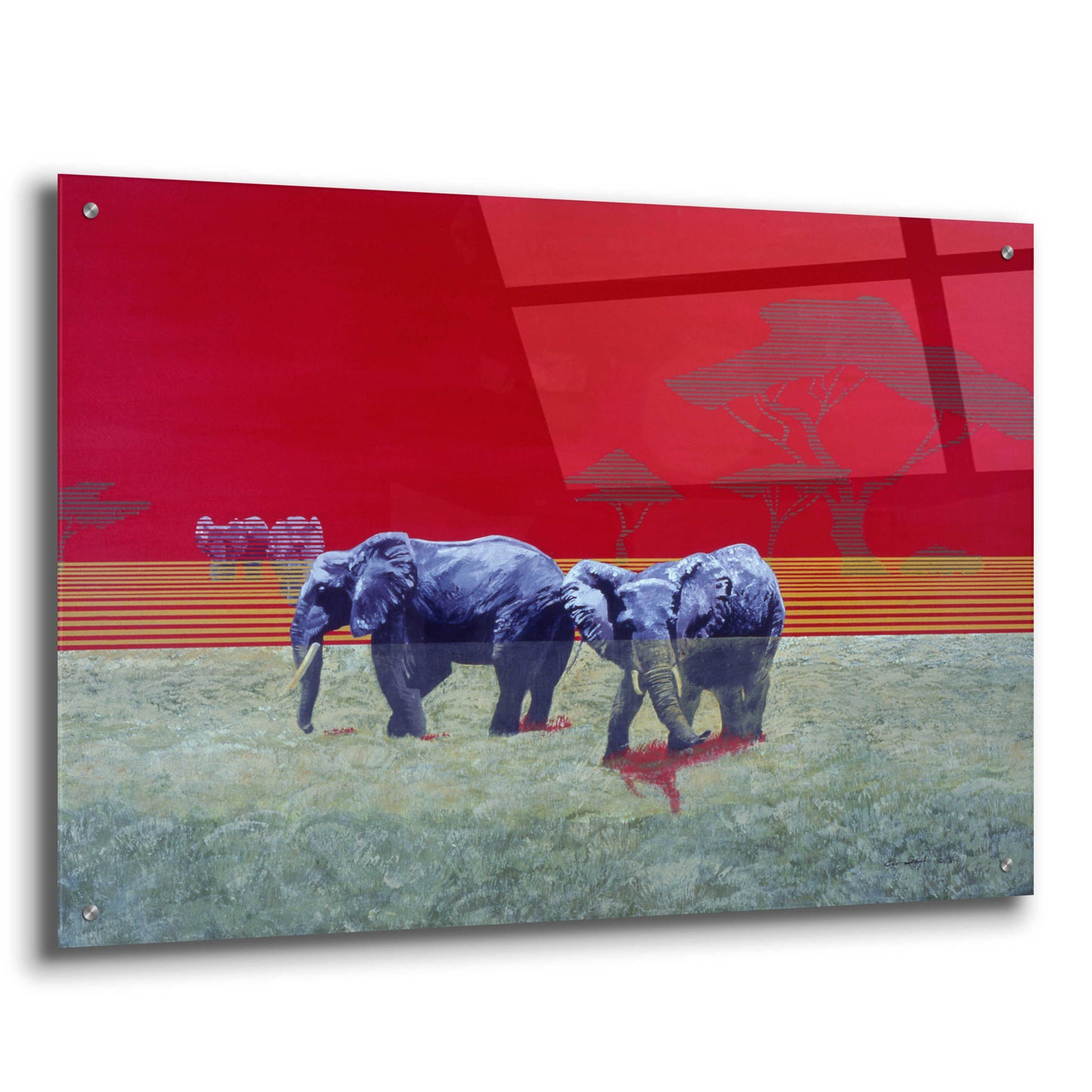 Epic Art 'Elephants With Red Sky' by Beverly Doyle, Acrylic Glass Wall Art,36x24