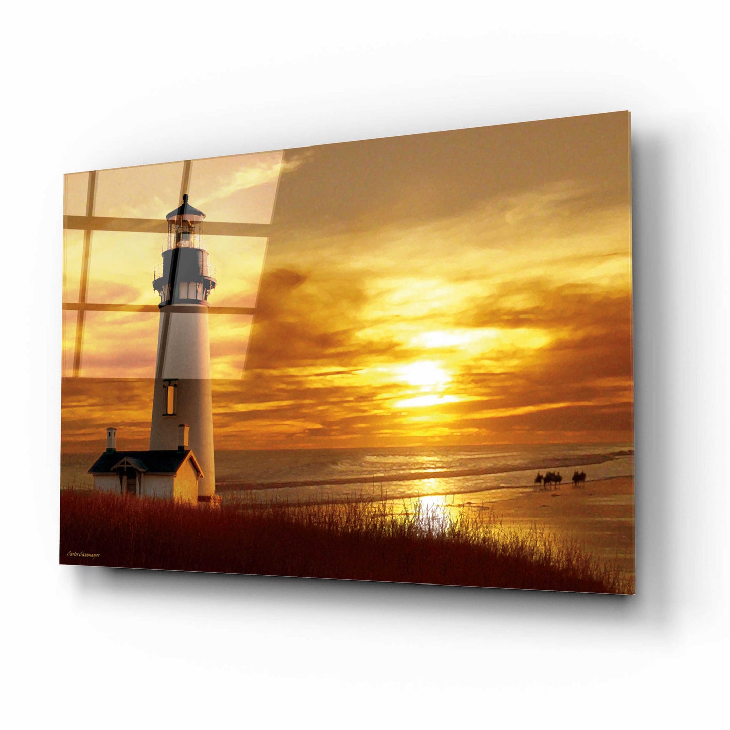 Epic Art 'Lighthouse at Sunset' by Carlos Casamayor, Acrylic Glass Wall Art,16x12