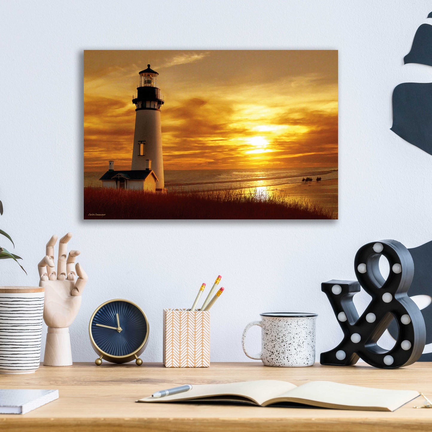 Epic Art 'Lighthouse at Sunset' by Carlos Casamayor, Acrylic Glass Wall Art,16x12