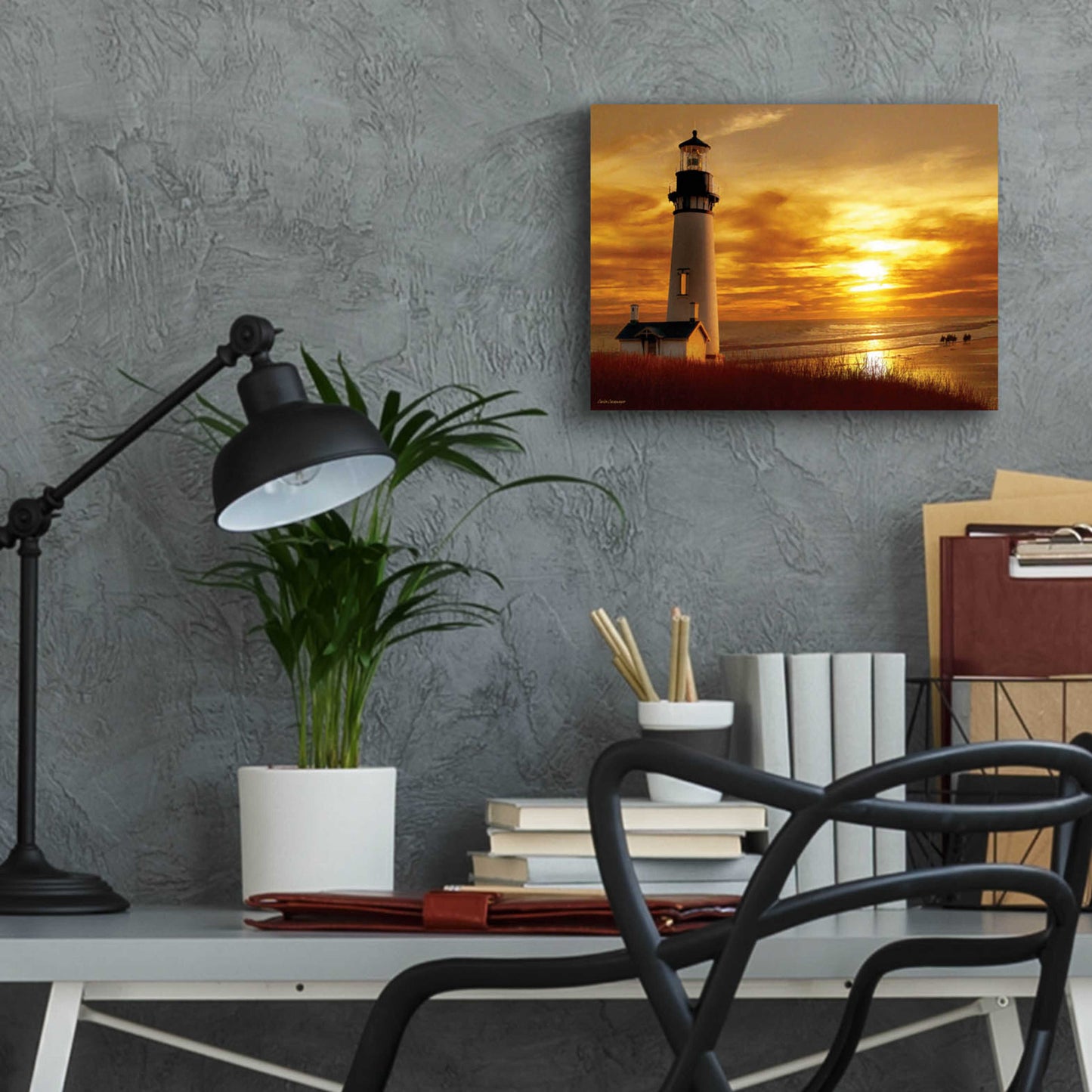 Epic Art 'Lighthouse at Sunset' by Carlos Casamayor, Acrylic Glass Wall Art,16x12