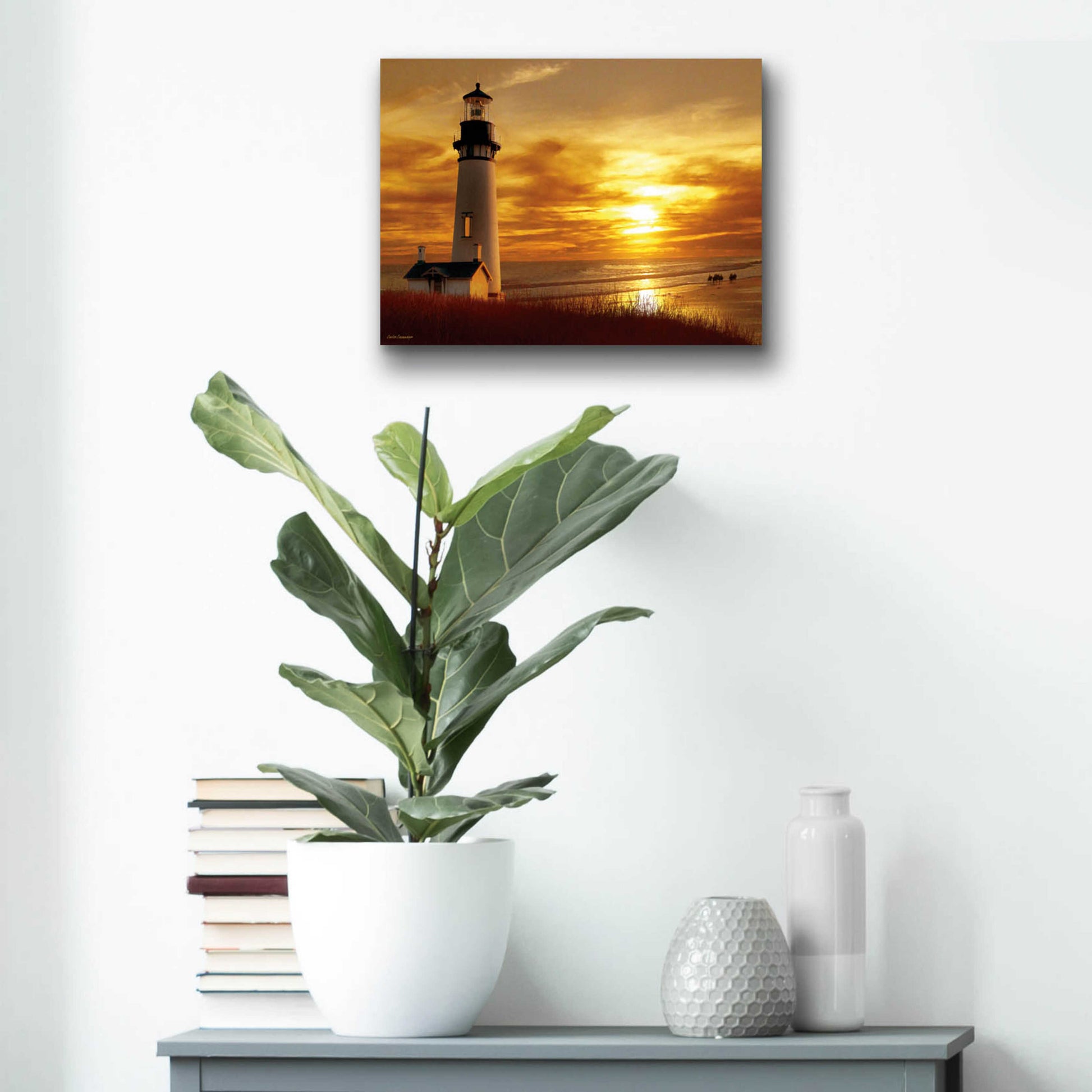 Epic Art 'Lighthouse at Sunset' by Carlos Casamayor, Acrylic Glass Wall Art,16x12