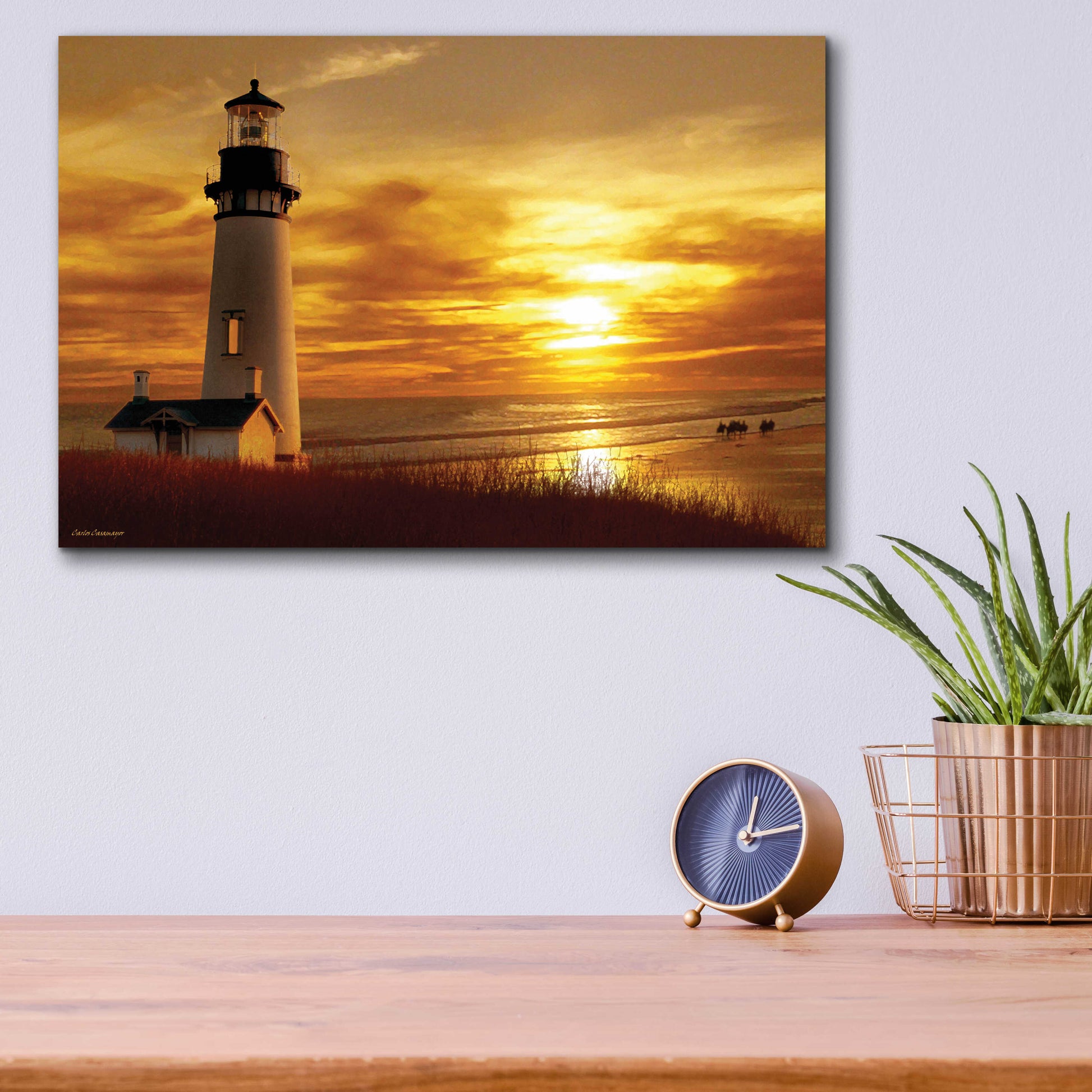 Epic Art 'Lighthouse at Sunset' by Carlos Casamayor, Acrylic Glass Wall Art,16x12