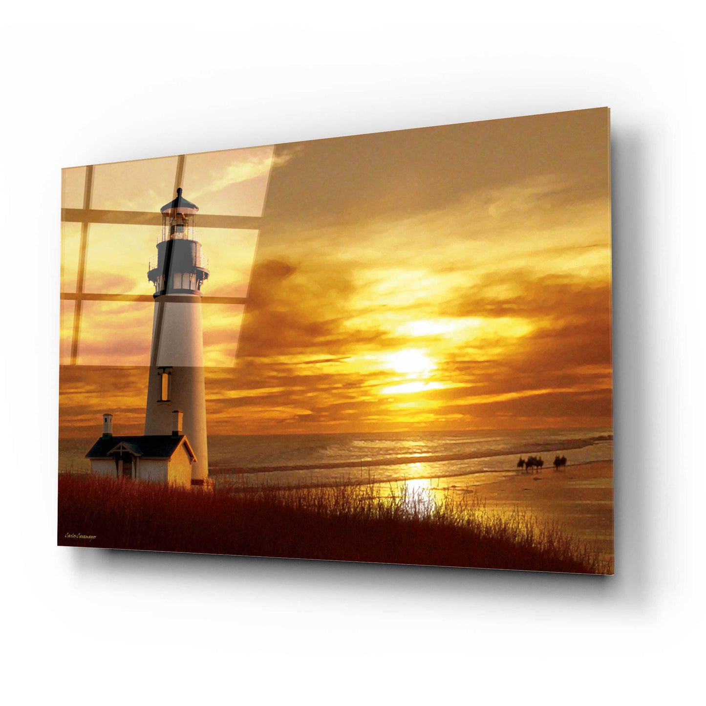 Epic Art 'Lighthouse at Sunset' by Carlos Casamayor, Acrylic Glass Wall Art,24x16