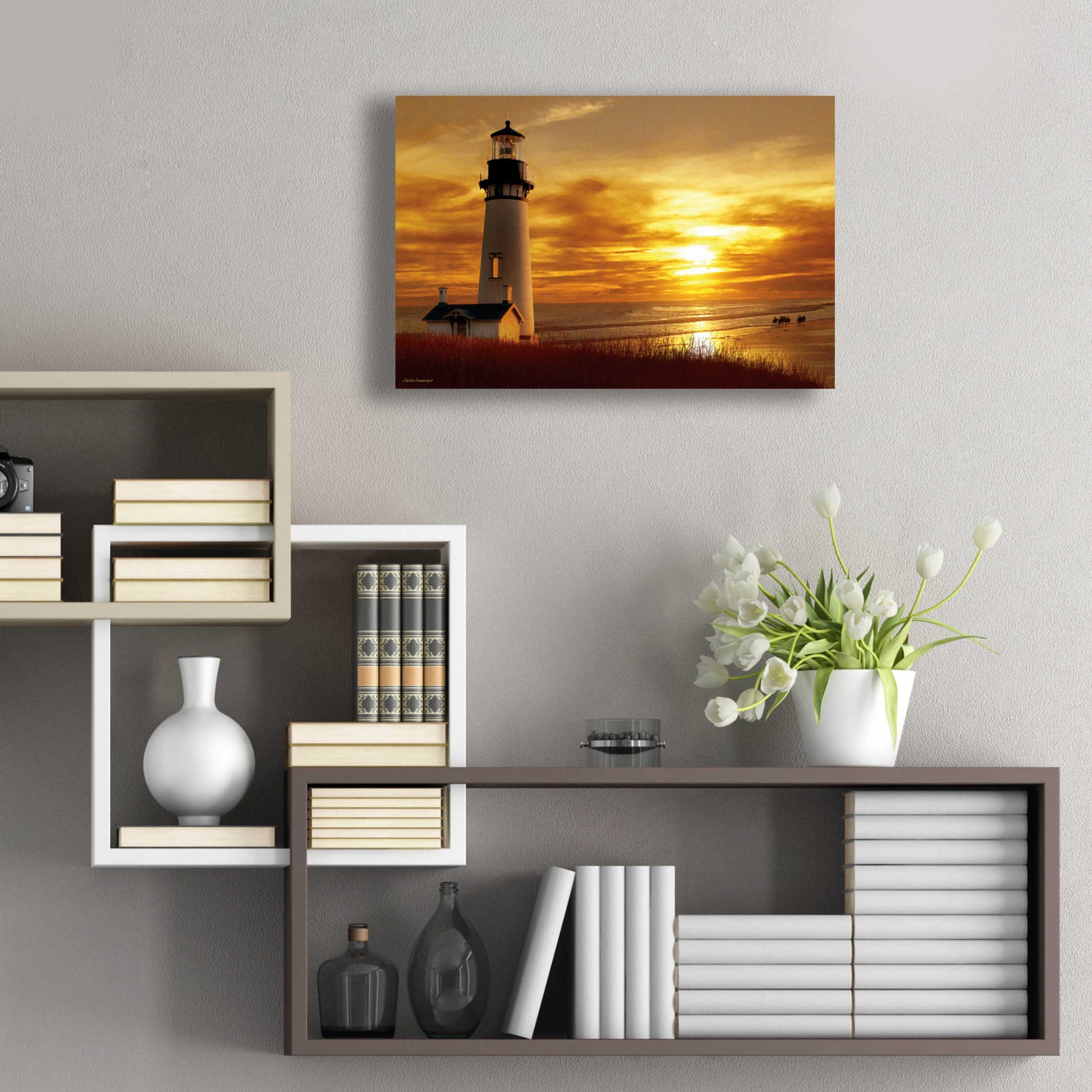 Epic Art 'Lighthouse at Sunset' by Carlos Casamayor, Acrylic Glass Wall Art,24x16