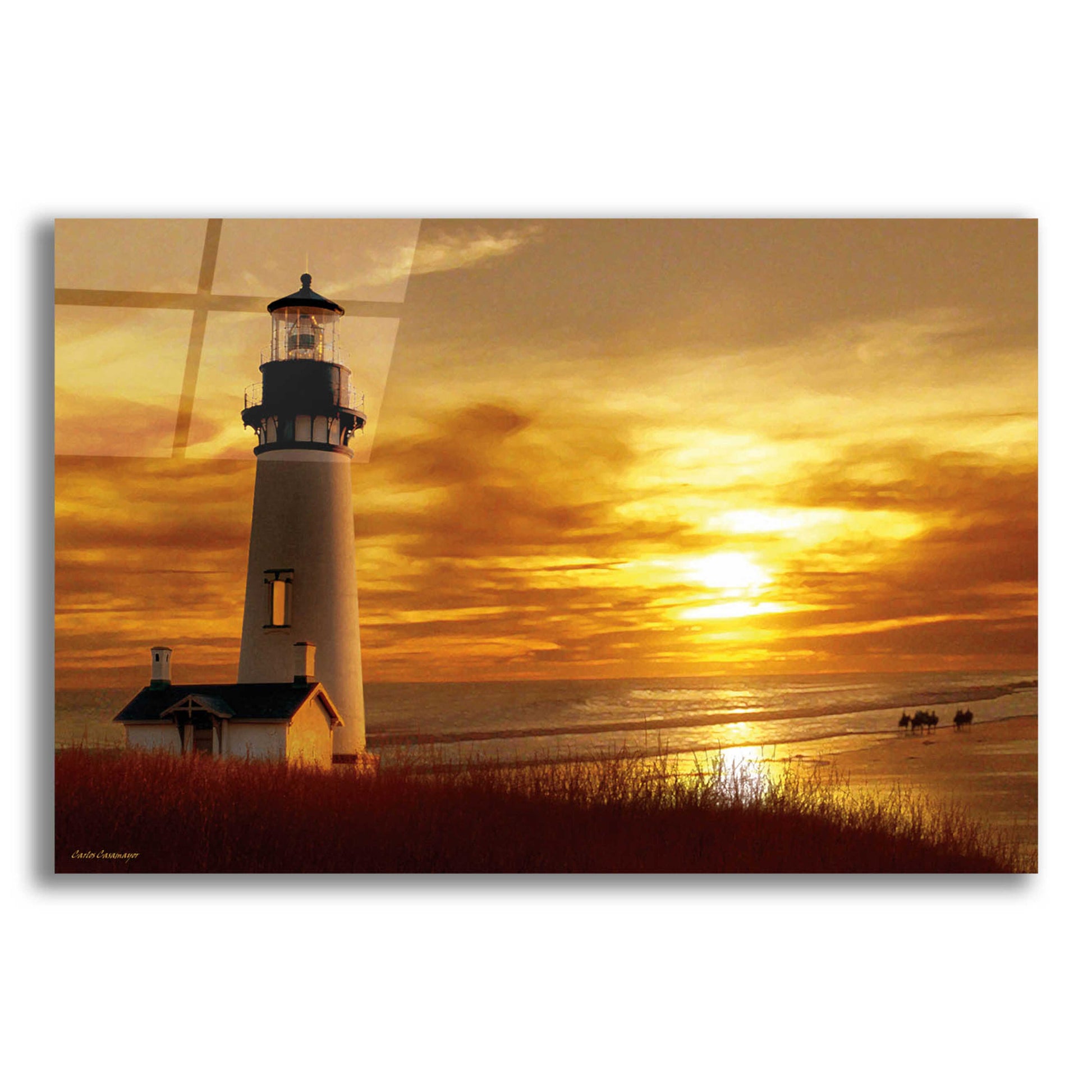 Epic Art 'Lighthouse at Sunset' by Carlos Casamayor, Acrylic Glass Wall Art,24x16