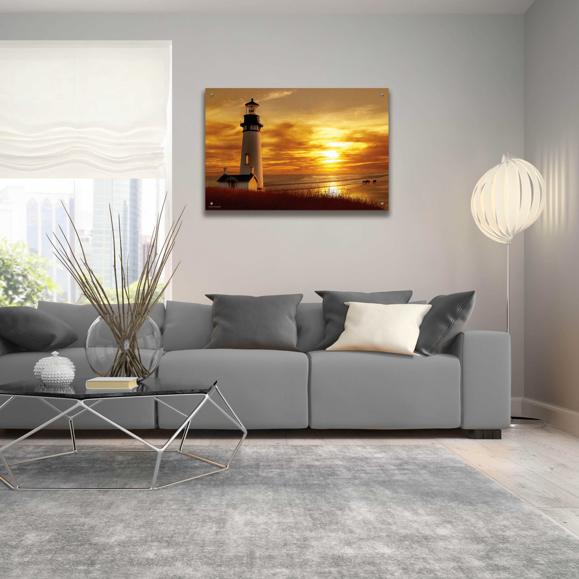 Epic Art 'Lighthouse at Sunset' by Carlos Casamayor, Acrylic Glass Wall Art,36x24