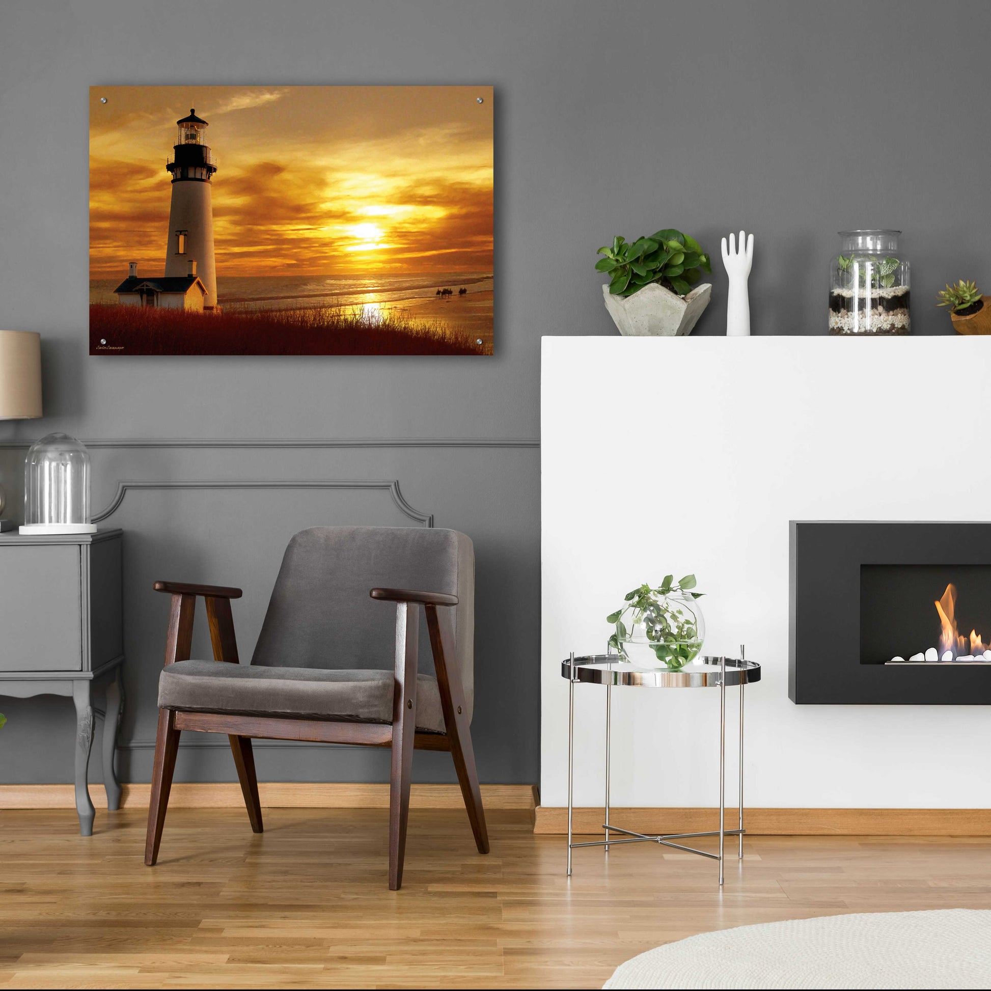 Epic Art 'Lighthouse at Sunset' by Carlos Casamayor, Acrylic Glass Wall Art,36x24