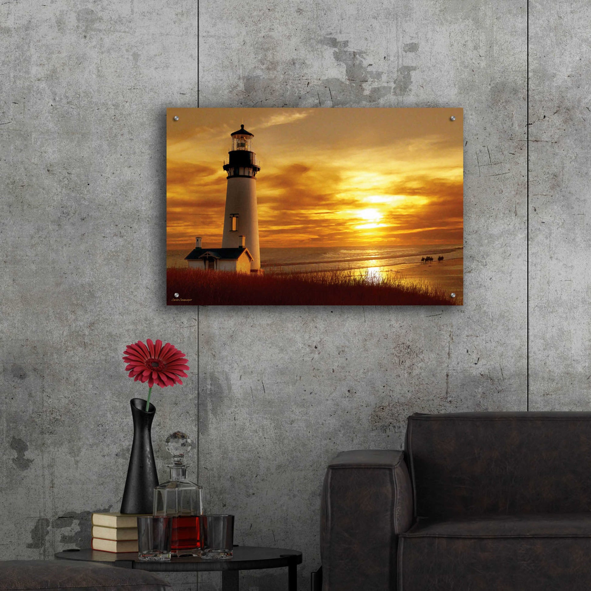 Epic Art 'Lighthouse at Sunset' by Carlos Casamayor, Acrylic Glass Wall Art,36x24