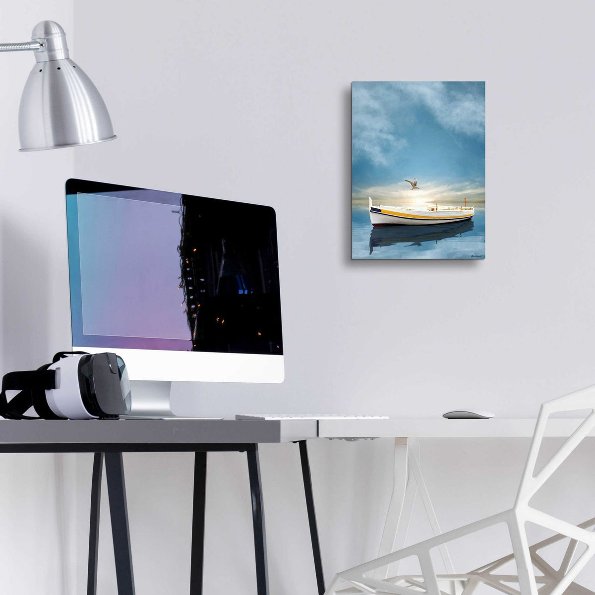 The White Boat in the Sunset by Carlos Casamayor - 12x16 acrylic wall art in a room