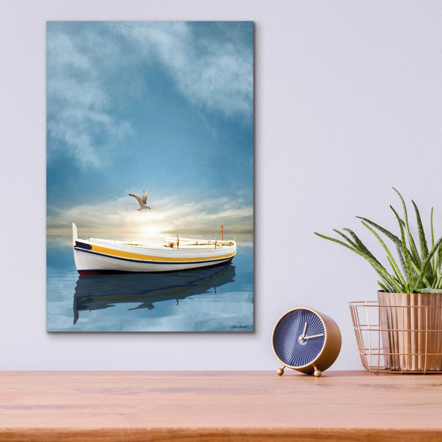 Epic Art 'The White Boat in the Sunset' by Carlos Casamayor, Acrylic Glass Wall Art,12x16