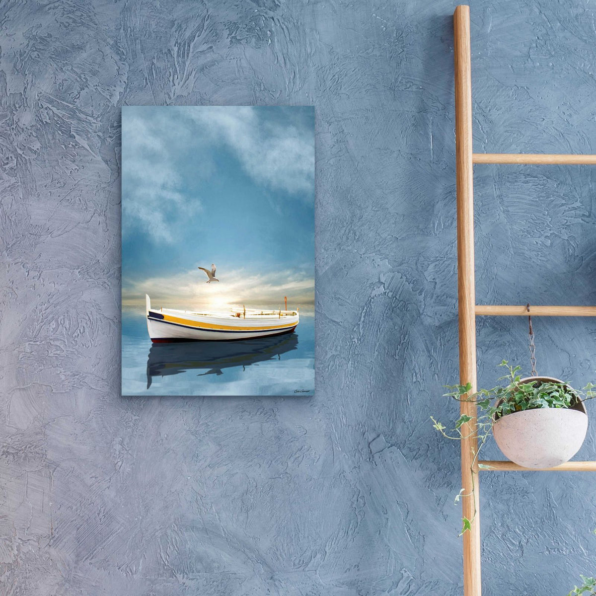 The White Boat in the Sunset by Carlos Casamayor - 16x24 acrylic wall art in a room
