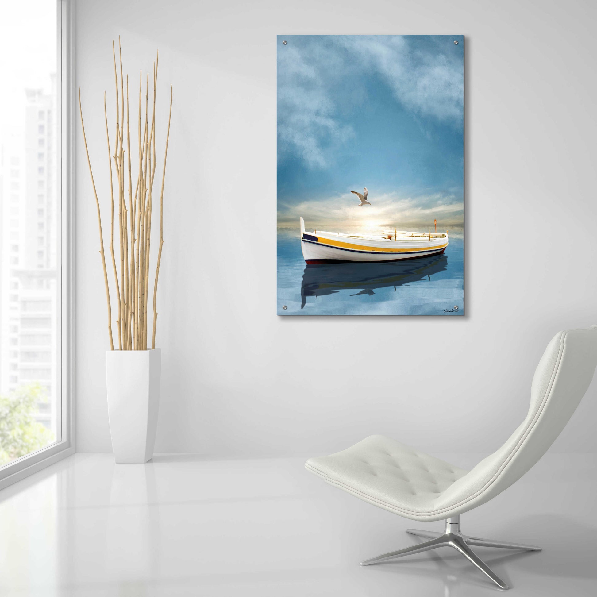 Epic Art 'The White Boat in the Sunset' by Carlos Casamayor, Acrylic Glass Wall Art,24x36