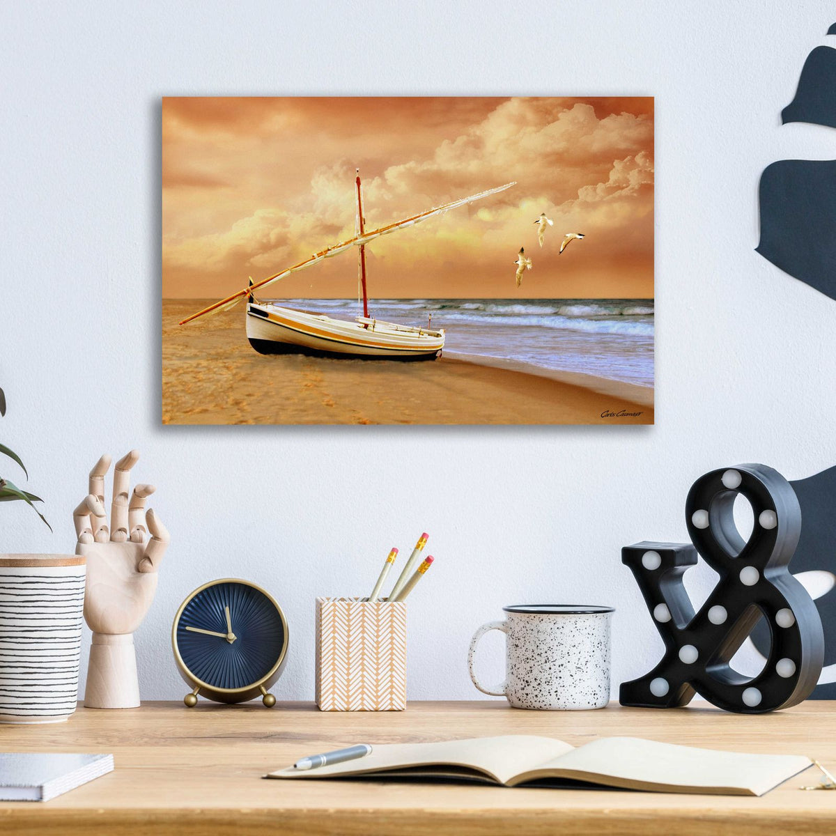 Soft Sunrise on the Beach 10 by Carlos Casamayor - 16x12 acrylic wall art in a room