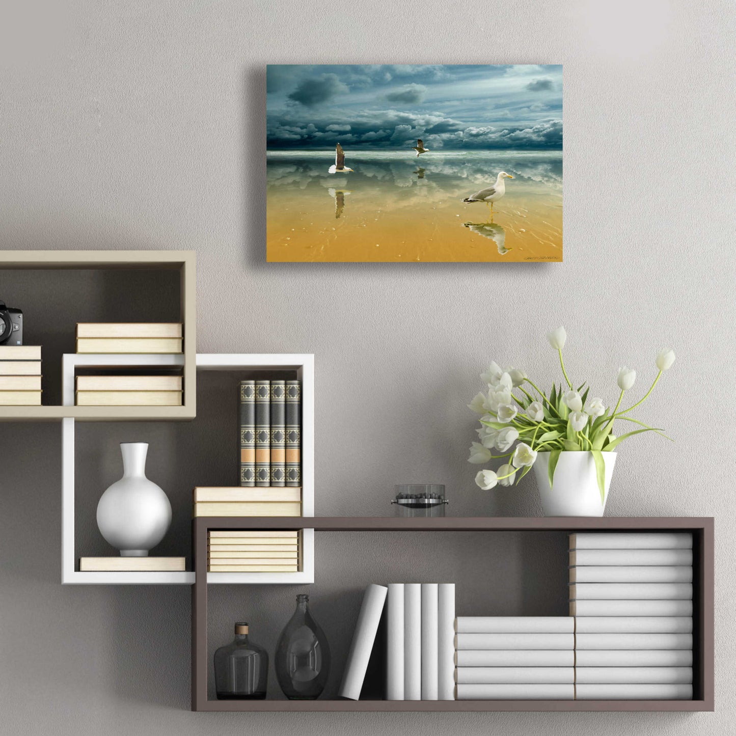 Epic Art 'Seagulls on the Beach' by Carlos Casamayor, Acrylic Glass Wall Art,24x16