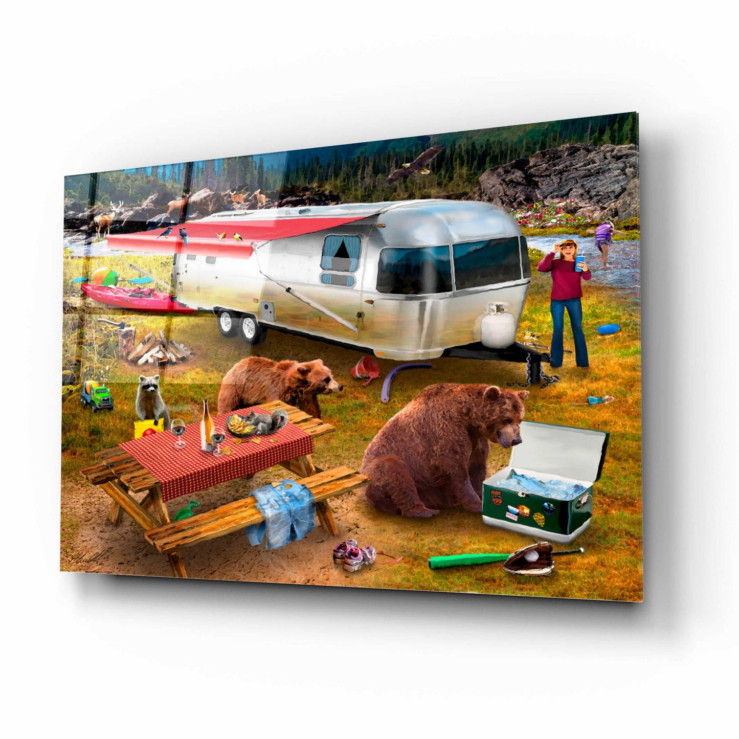 Epic Art 'Camping Bandits' by Chris Dobrowolski, Acrylic Glass Wall Art,16x12