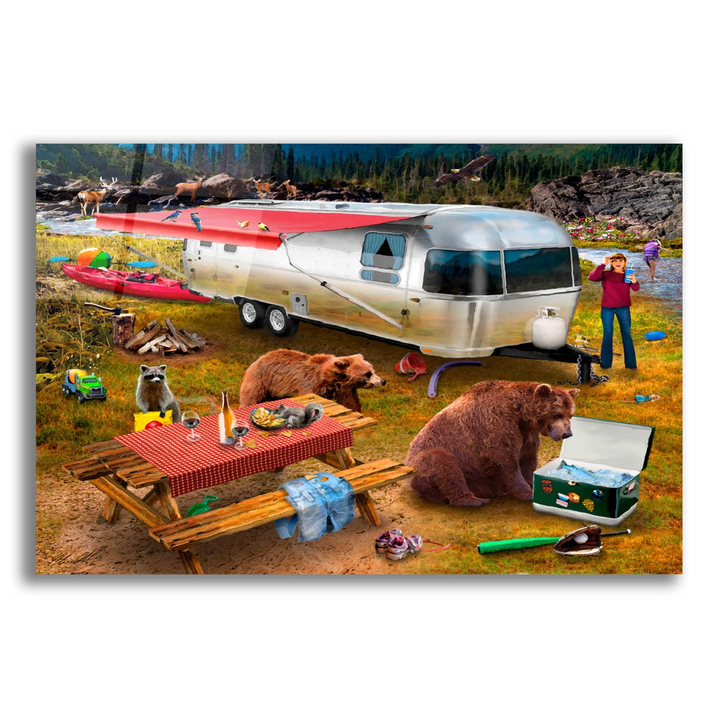 Epic Art 'Camping Bandits' by Chris Dobrowolski, Acrylic Glass Wall Art,24x16