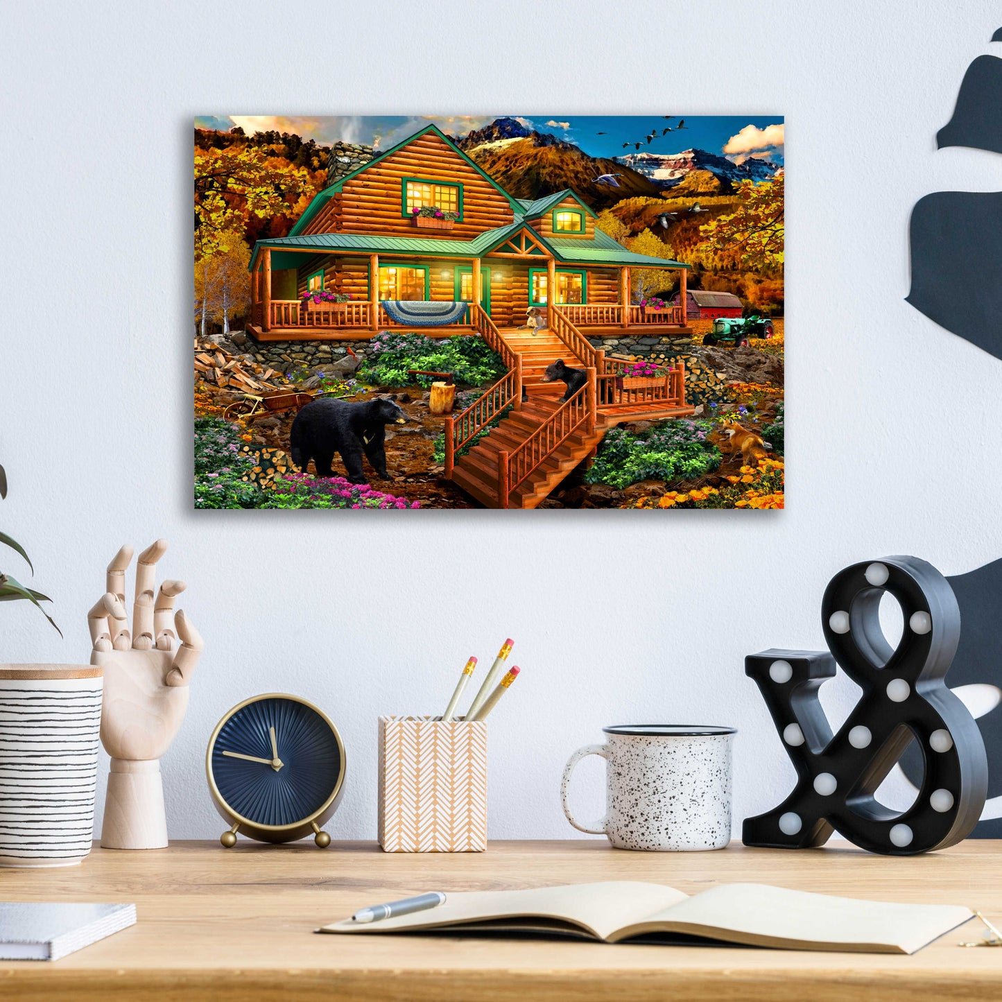 Epic Art 'Mountain Cabin Watercolor' by Chris Dobrowolski, Acrylic Glass Wall Art,16x12