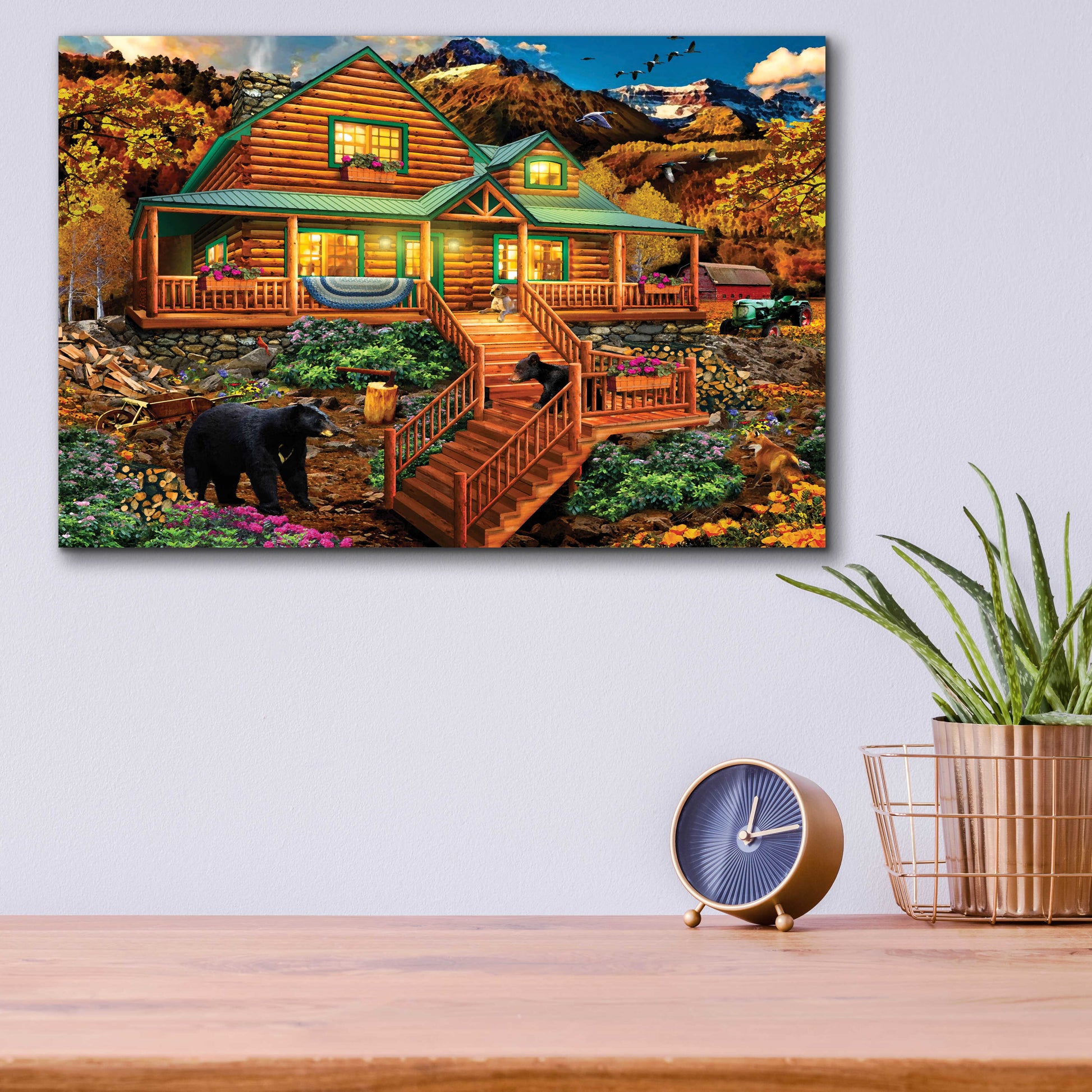 Epic Art 'Mountain Cabin Watercolor' by Chris Dobrowolski, Acrylic Glass Wall Art,16x12