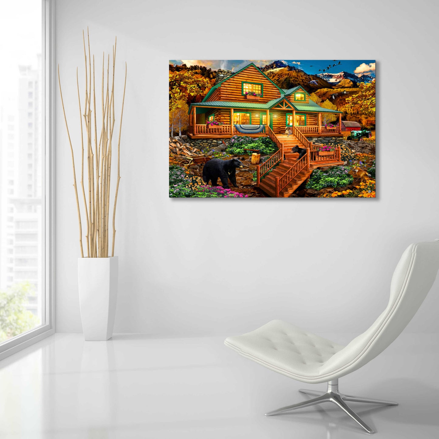 Epic Art 'Mountain Cabin Watercolor' by Chris Dobrowolski, Acrylic Glass Wall Art,36x24