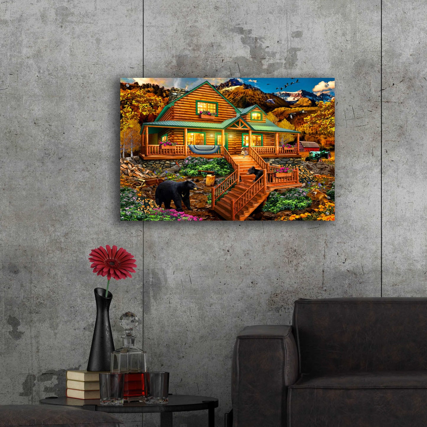 Epic Art 'Mountain Cabin Watercolor' by Chris Dobrowolski, Acrylic Glass Wall Art,36x24