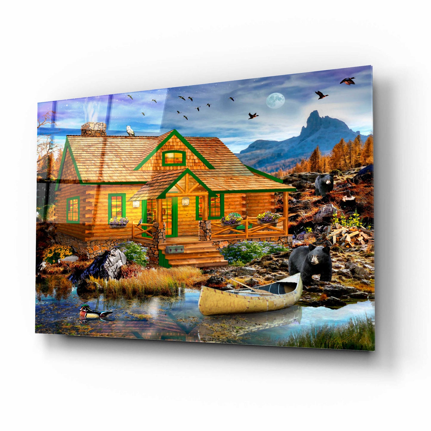 Epic Art 'Blue Mountain Cabin' by Chris Dobrowolski, Acrylic Glass Wall Art,16x12