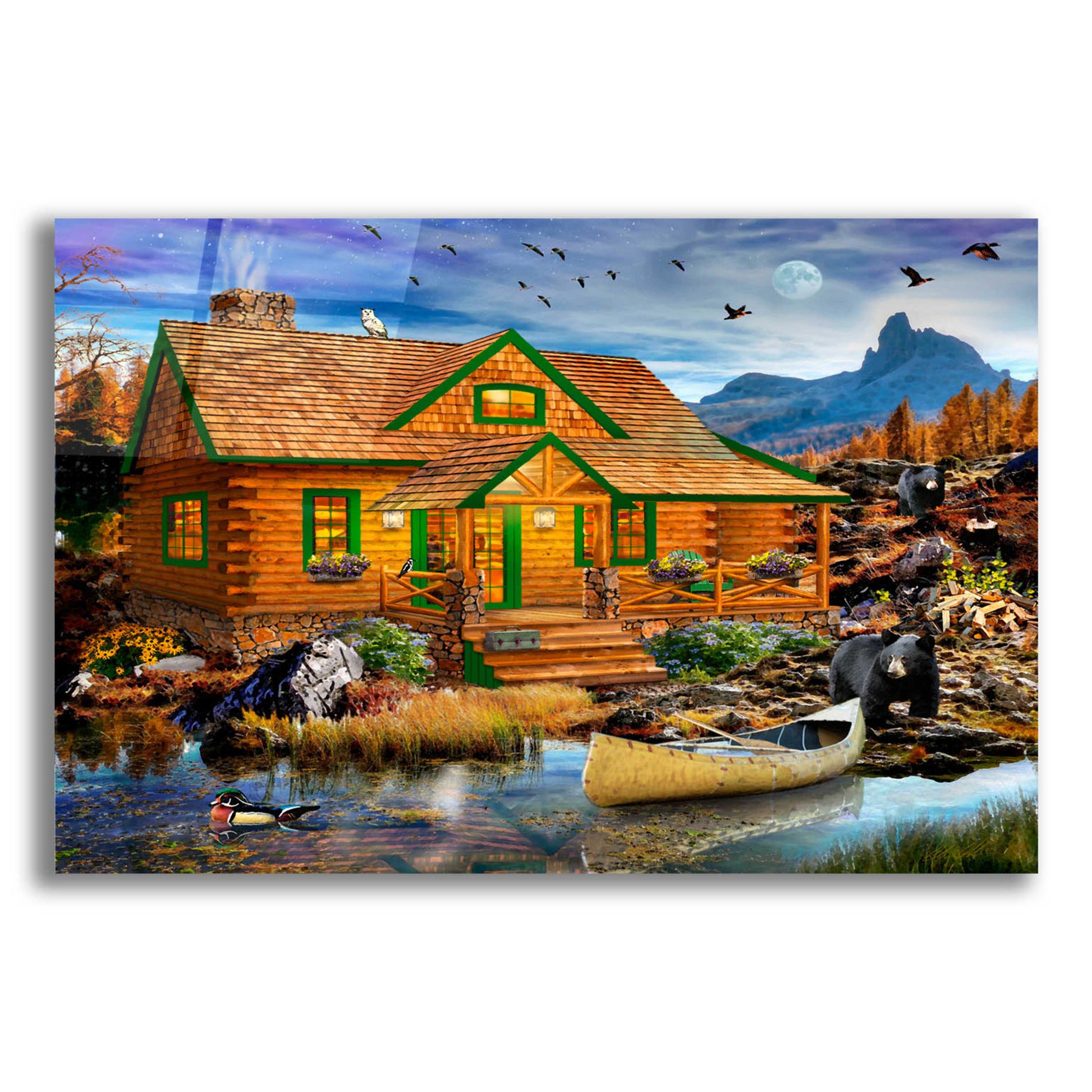 Epic Art 'Blue Mountain Cabin' by Chris Dobrowolski, Acrylic Glass Wall Art,24x16