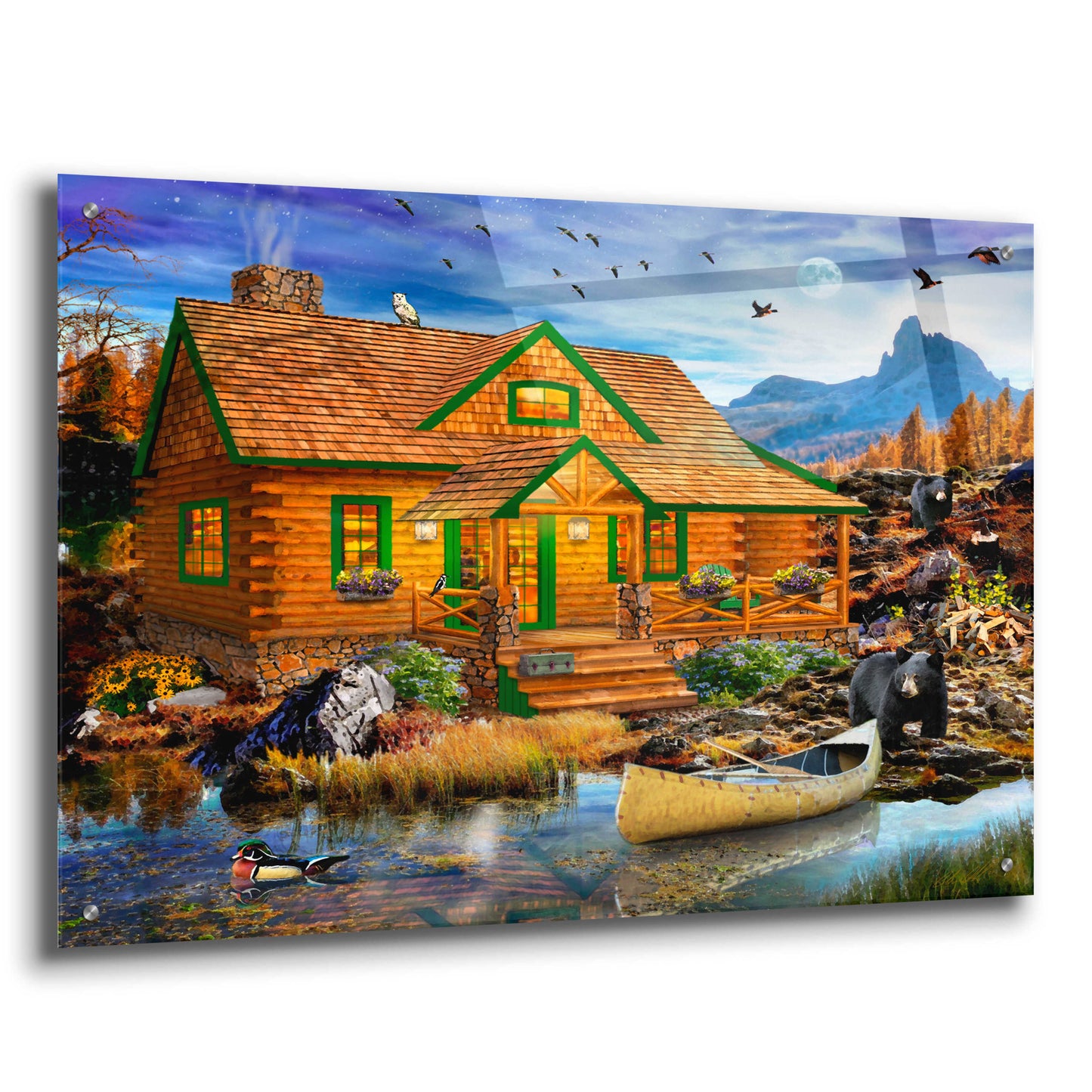 Epic Art 'Blue Mountain Cabin' by Chris Dobrowolski, Acrylic Glass Wall Art,36x24