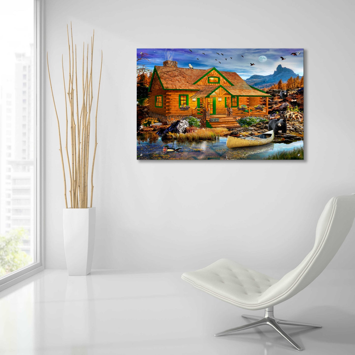 Epic Art 'Blue Mountain Cabin' by Chris Dobrowolski, Acrylic Glass Wall Art,36x24