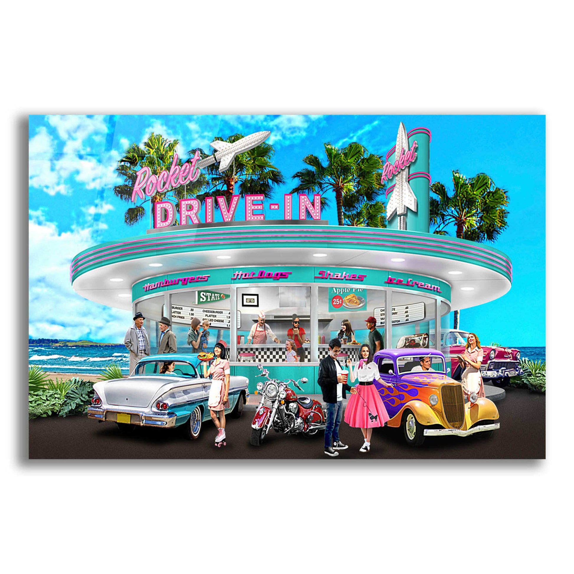 Epic Art 'Rocket Drive-In' by Chris Dobrowolski, Acrylic Glass Wall Art,24x16