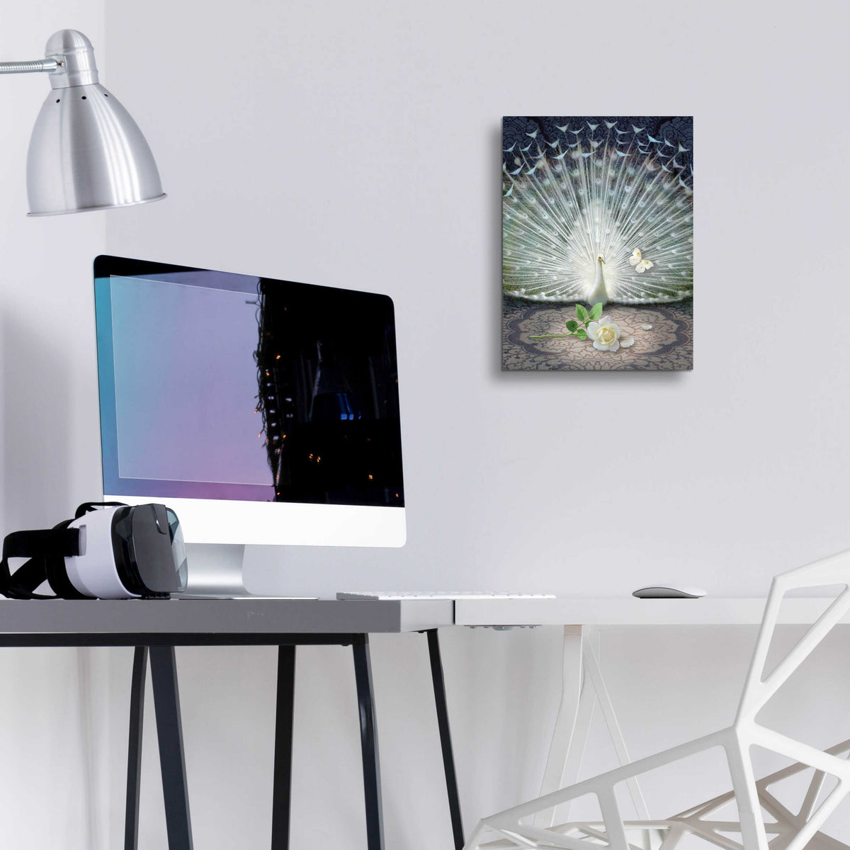 Epic Art 'Release-White Peacock' by Dan Craig, Acrylic Glass Wall Art,12x16
