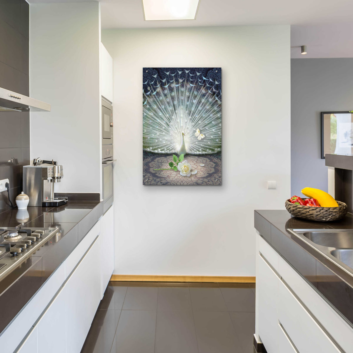 Epic Art 'Release-White Peacock' by Dan Craig, Acrylic Glass Wall Art,24x36