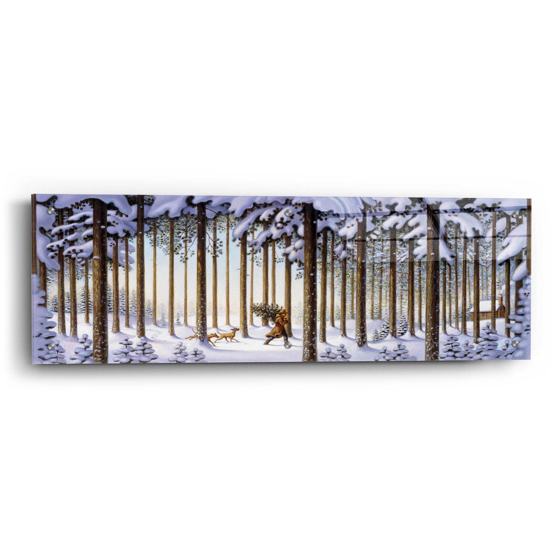 Epic Art '044 Winter Scene Man With Tree' by Dan Craig, Acrylic Glass Wall Art,36x12