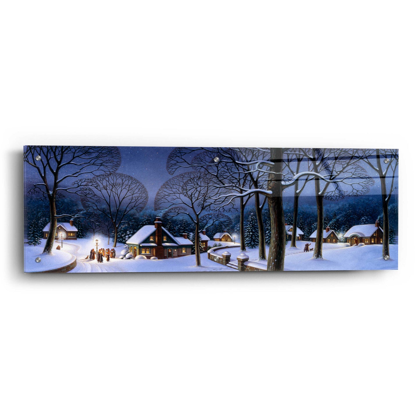 Epic Art '046 Winter Scene Carollers' by Dan Craig, Acrylic Glass Wall Art,36x12