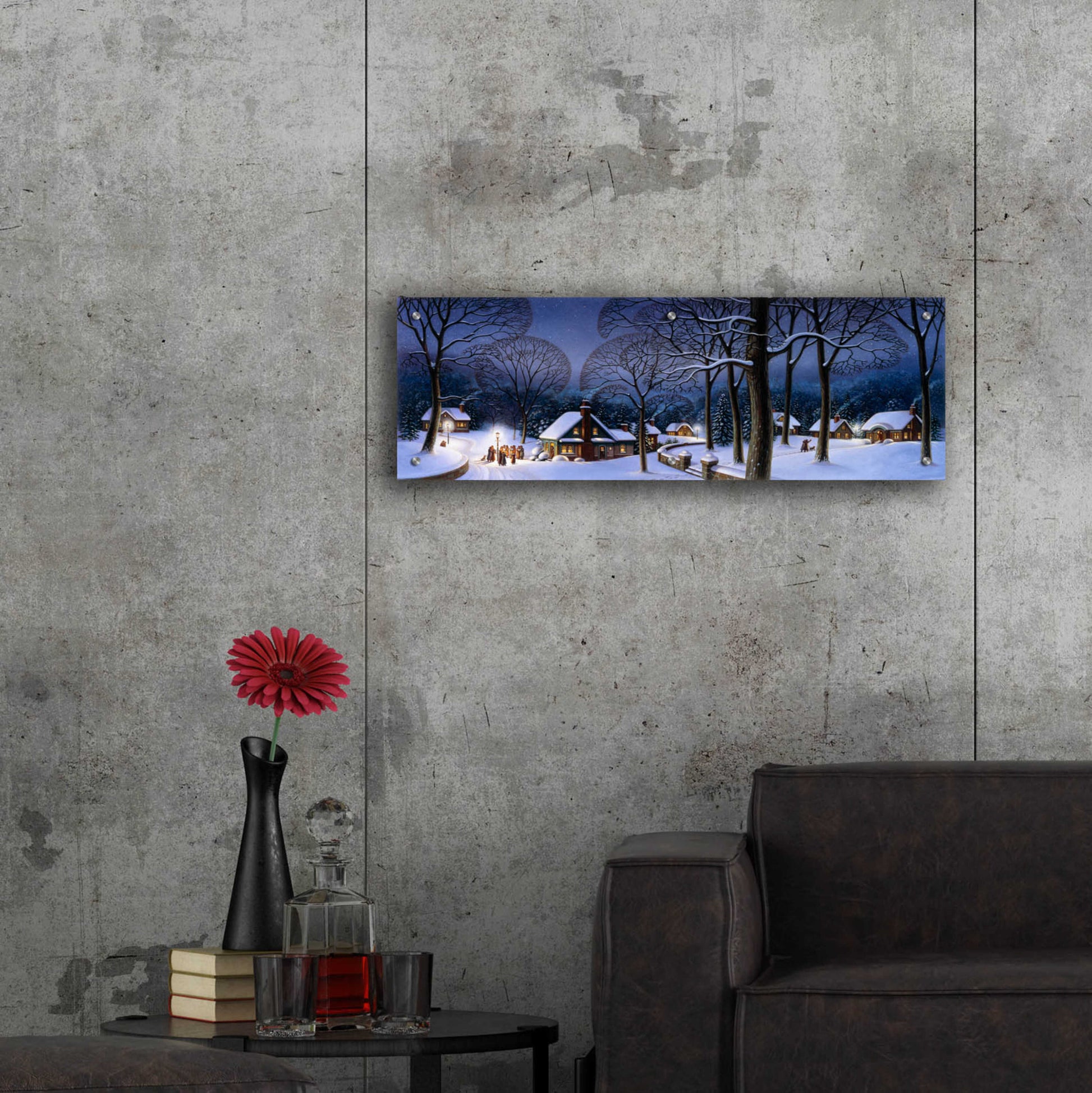 Epic Art '046 Winter Scene Carollers' by Dan Craig, Acrylic Glass Wall Art,36x12