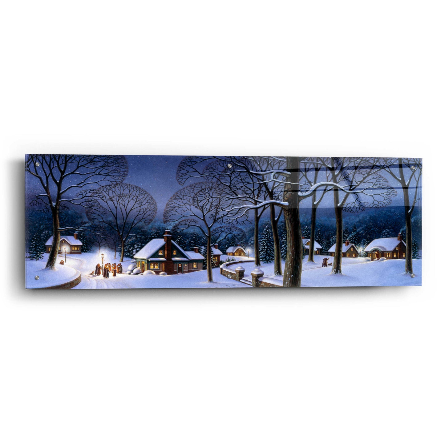 Epic Art '046 Winter Scene Carollers' by Dan Craig, Acrylic Glass Wall Art,48x16