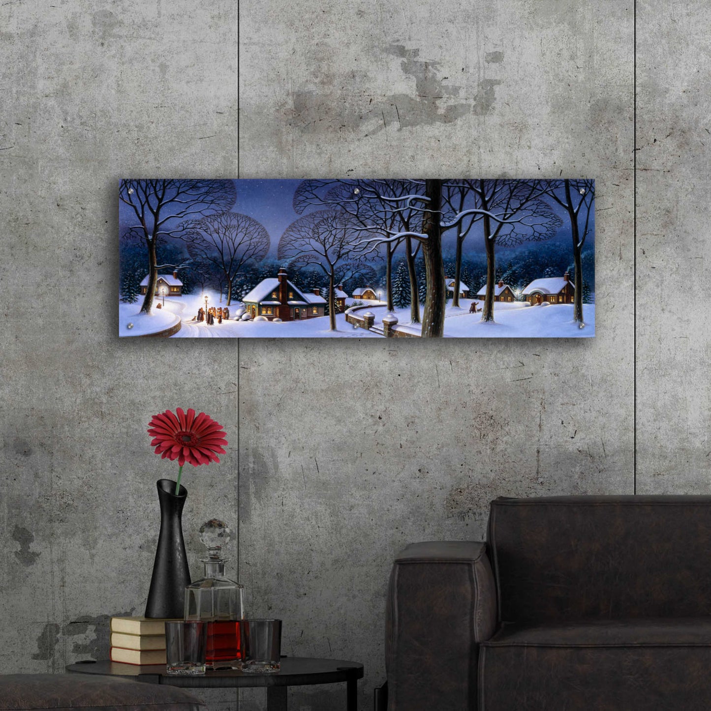 Epic Art '046 Winter Scene Carollers' by Dan Craig, Acrylic Glass Wall Art,48x16