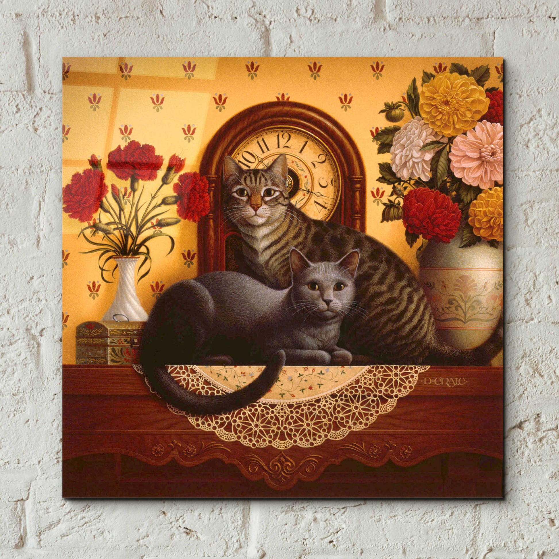 Epic Art '047 Mantel Cats' by Dan Craig, Acrylic Glass Wall Art,12x12