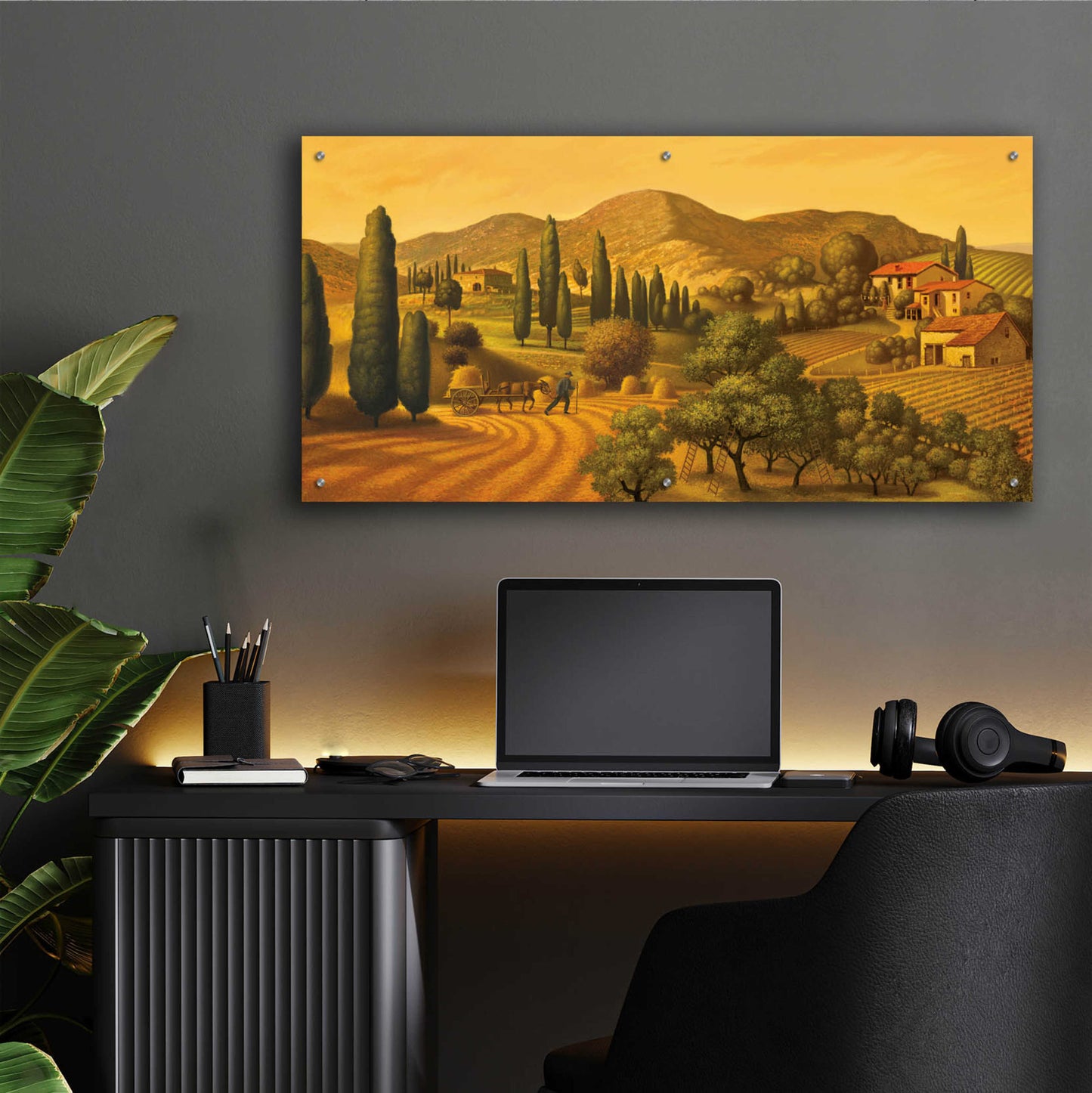 Epic Art 'Tuscan Landscape' by Dan Craig, Acrylic Glass Wall Art,48x24