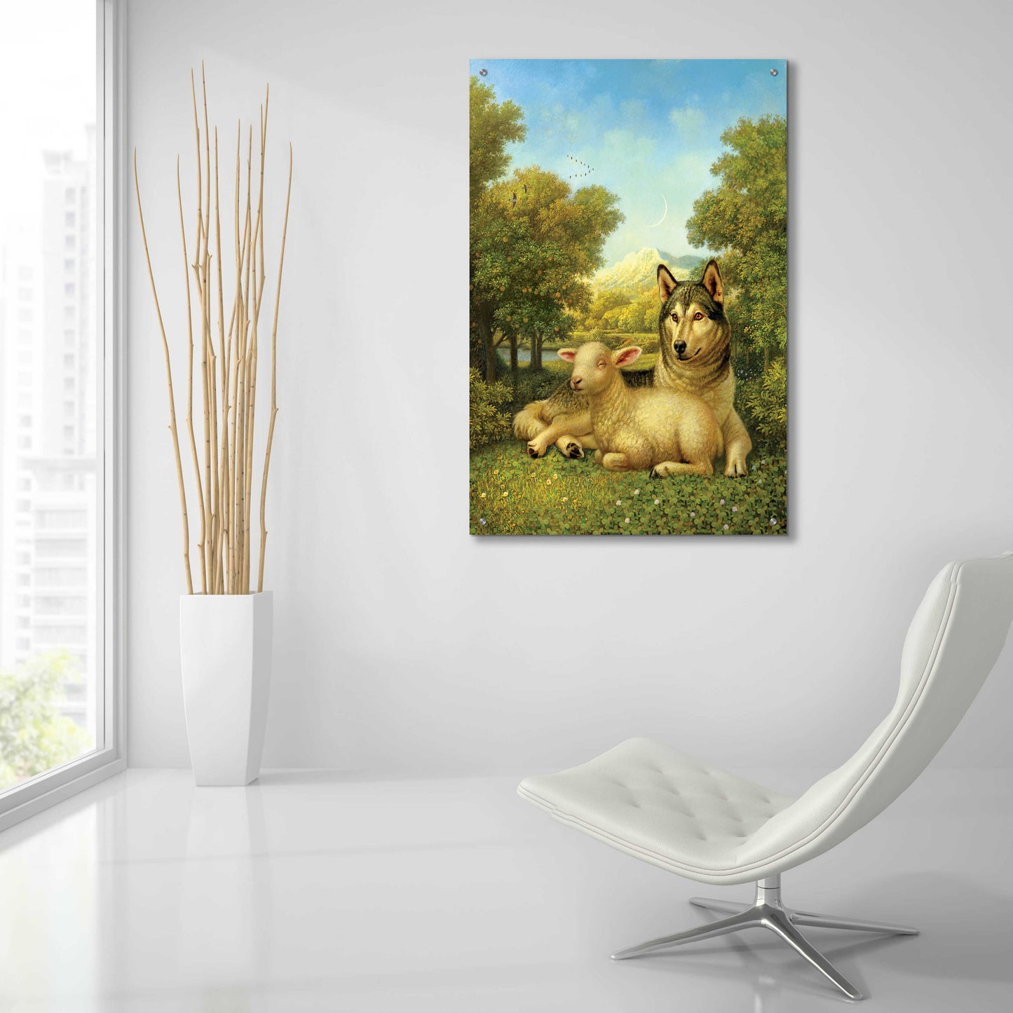 Epic Art 'Wolf Lies Down With The Lamb' by Dan Craig, Acrylic Glass Wall Art,24x36